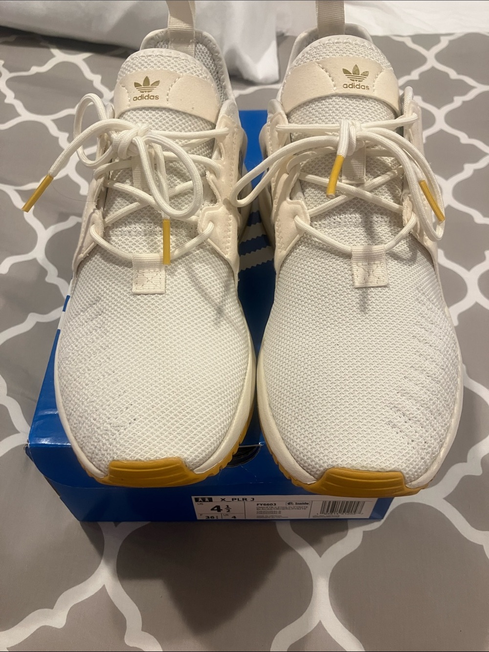 ADIDAS X PLR Kids 4.5 Cream Gold Leopard Knit Sneaker Womens 6.5